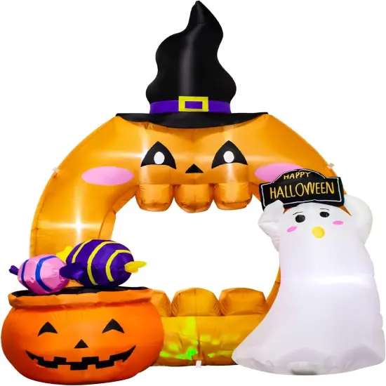 5 Feet Halloween Inflatable Pumpkin Outdoor Decoration with LED Lights, Blow up Halloween Ghost Hollowed Out Archway Pumpkin Inflatable Decor for Indoor Outdoor Yard Halloween Party Photo Spot {2}