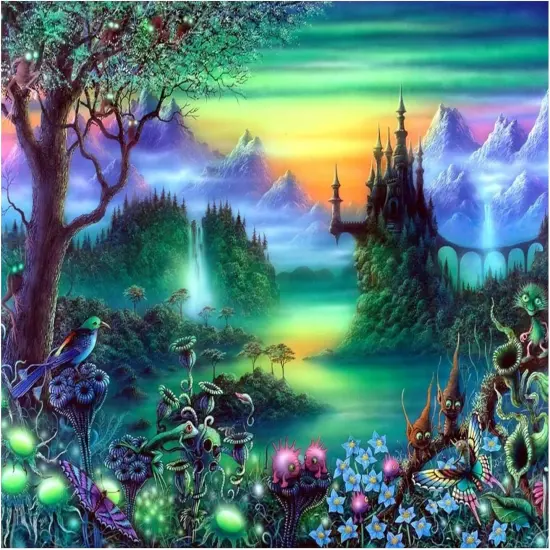 Diamond Painting Kits Fairyland Forest for Adults DIY 5D Full Round Drill 20x16 Inches / 50x40 cm, Magic Forest Scenery in Wonderland {1}