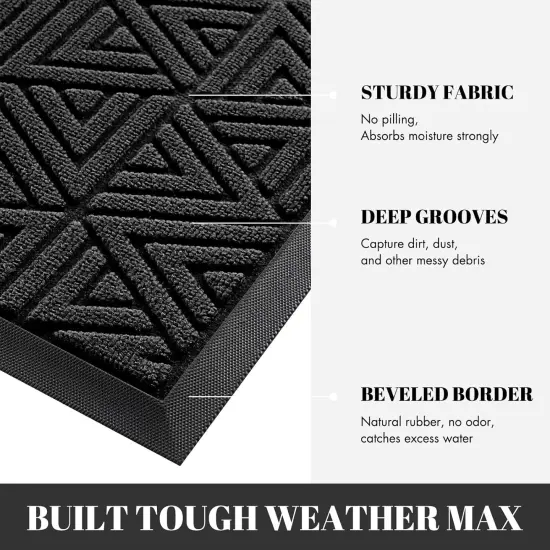 Door Mat Outdoor Entrance, Heavy Duty Durable Front Welcome matt for Outside Home Entry, Back Patio Floor Porch Garage Office, Low Profile, Easy Clean, Waterproof, 29.5 x 17, Black {2}