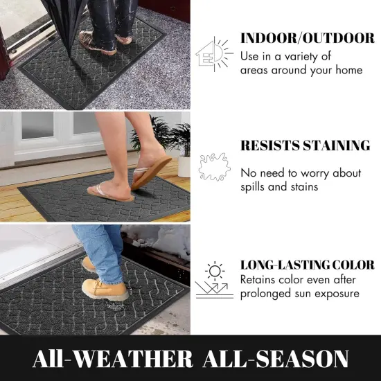 Front Door Mat Outside Entrance, All-Weather All-Season Welcome Doormat Outdoor Indoor, Natural Rubber, Stain and Fade Resistant, Low Profile, Easy Clean Patio Porch Mat, 29.5x17, Gray {5}