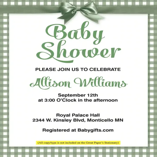 Great Papers! Sage Green Bow Letterhead, for Invitations, Announcements and Personal Messages, Printer Friendly 8.5&rdquo;x11&rdquo;, 50 Pack {4}