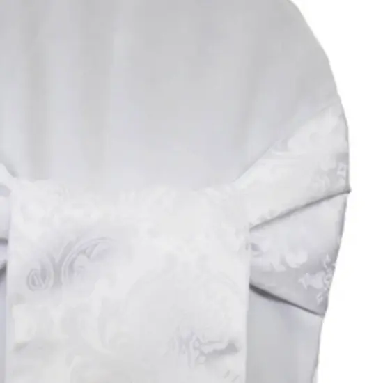 10 Pieces Classic White Floral Damask Jacquard Chair Sashes 7.5 x 108 Inches {4}