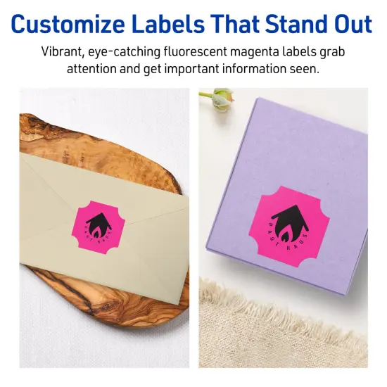 Avery Neon Magenta Paper Labels, 1-5/8" x 1-5/8" Square Scalloped {3}
