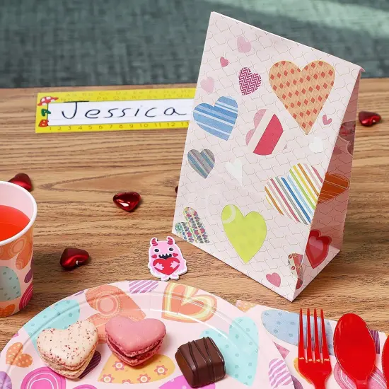 Juvale 36 Pack Valentine Paper Bags for Kids, Small Heart Party Favor Bags for Valentine&rsquo;s Day Goodies, Events and Kids Class, Party Supplies (5.1 x 8.7 Inches) Multicolor {2}
