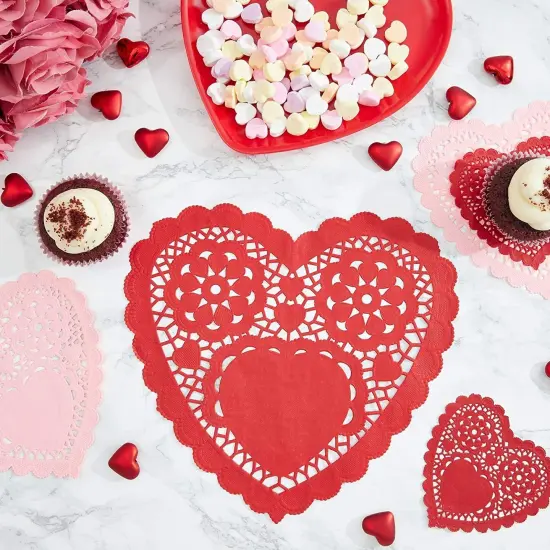 Juvale 100 Pack Red Paper Doilies, Heart Shaped Placemats for Crafts and Parties, Valentine’s Day Decorations, 10 x 9 Inch Cutout Paper Lace Heart Doilies {3}