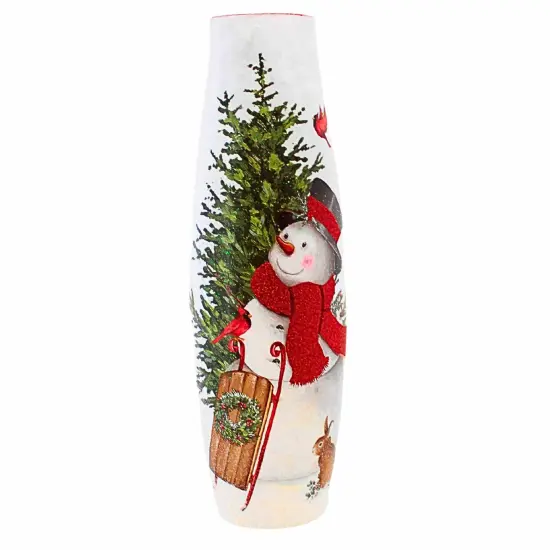 Stony Creek 16.0 Inch Delightful Snowman Pre-Lit Giant Vase Christmas Lighted Glass Accent , Christmas Decor Sled Cardinals Bunny Snow Multicolored {3}
