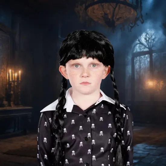 Gothic Girl Black Braided Black Child Costume Wig {4}