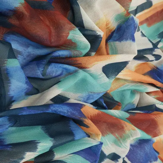 1 Yard Digital Abstract Mesh Knit Fabric, 54&Prime; Wide Polyester Spandex Blend BROWN/MULTI {3}