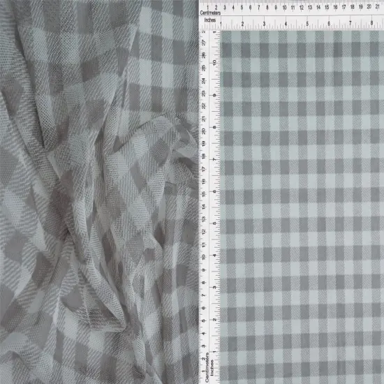 1 Yard Plaid Gingham Mesh Fabric Lightweight Stretch 54 Inches Wide CLAY/IVORY {6}