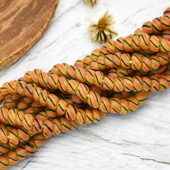 Striped Java Glass Beads. 6-8mm beads. Approx 24" Strands. 4-5 beads per inch {3}