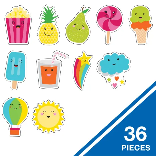 Carson Dellosa School Pop 36-Piece Summer Bulletin Board Decorations, Hot Air Balloon, Popcorn, Popsicles, Fruit, Ice cream, Sun, and Star Cutouts for Tropical Party, Posterboard, and Classroom Decor {2}