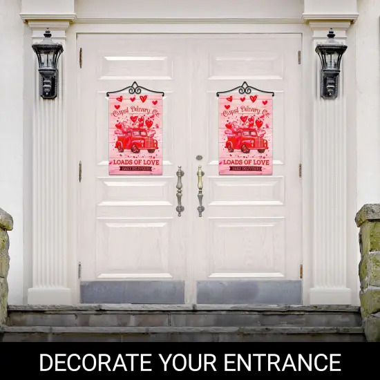 G128 Combo Pack Garden Flag Hanger 14IN & Garden Flag Valentine&rsquo;s Day Cupid Delivery Truck Printed 12x18IN Double Sided Yard Garden Lawn Decoration {6}