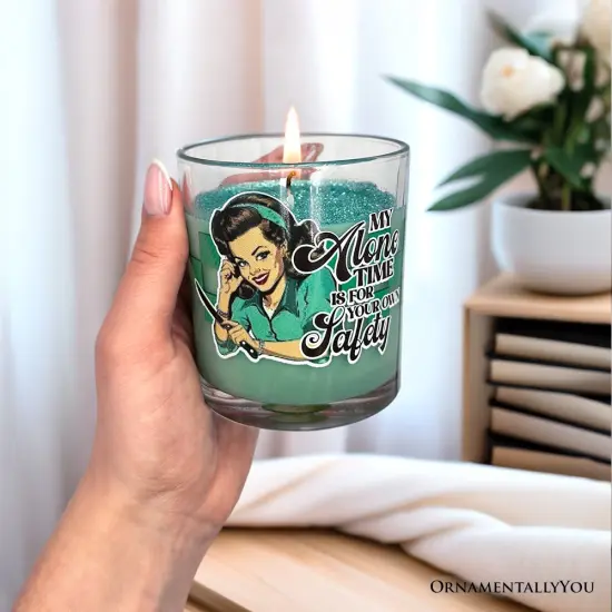 Sassy Retro Girl Dazzling Green Candle, Basil Scented Brunette Girl Funny Gift {5}