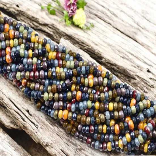 5/0 Aged Neo Guardian Striped Picasso Mix Seed Beads (21" Strand) {4}