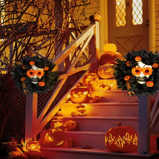 20&rdquo; Black Maple Leaves Wreath with Pumpkin Feather {4}