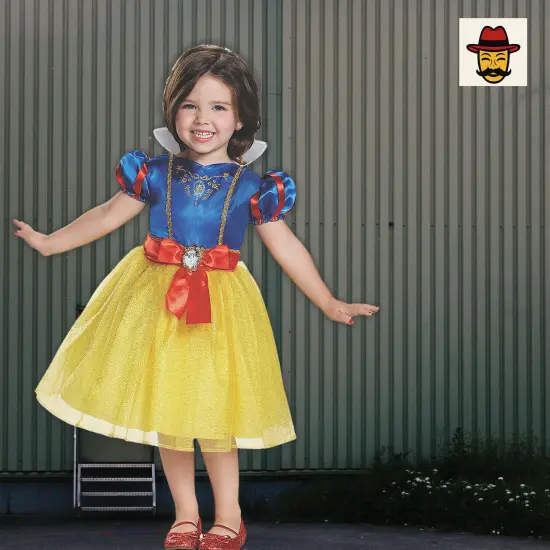 Girls Disney Snow White Costume, Yellow Blue Dress Glitter Trim Red Ribbon Cameo Blue,Red,Yellow {3}