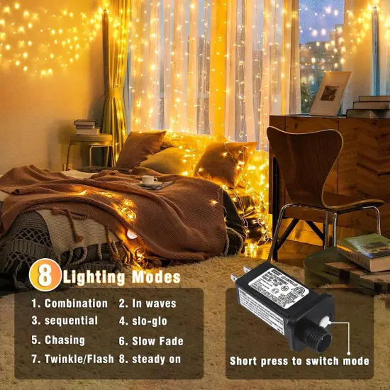 66FT 200 LED Christmas String Lights - Warm White with 8 Modes {2}