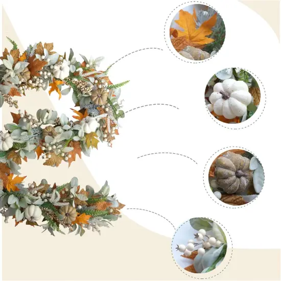 Thanksgiving Fall Wreath Eucalyptus Berries Pumpkins Lamb Ears Leaves Pumpkin Garland {3}