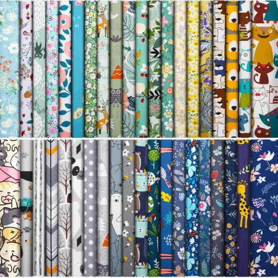 40 Pcs 10 x 10 Inches Animal Cotton Fabric Bundle Squares Precut {1}