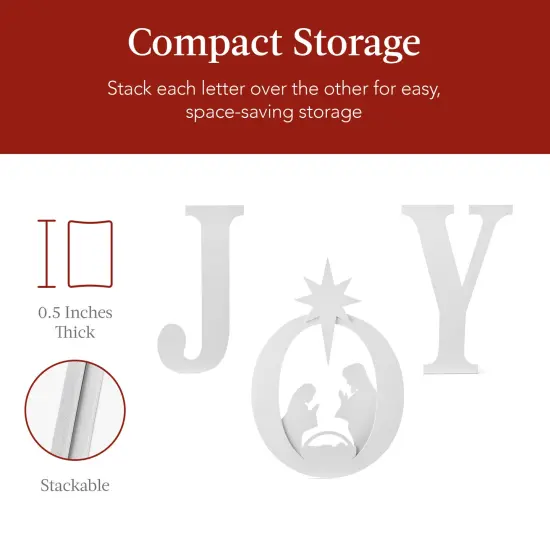 Best Choice Products 46in Outdoor JOY Christmas Nativity Decoration w/ Weather Resistant PVC, Ground Stakes White {6}