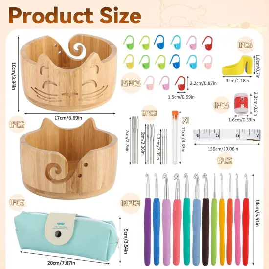 7 X 4inch Cat Yarn Bowl Set, Wooden Yarn Bowls for Crocheting {2}