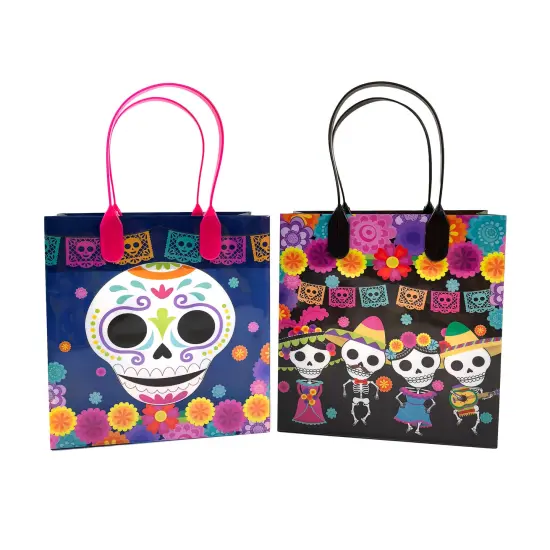 TINYMILLS Day of the Dead Gift Bags with Handles, 12-Pack, Dia de los Muertos Party Favor Bags {2}