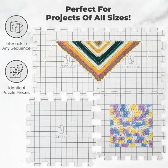 9PC Crochet Blocking Board Set with Grids - Full Set {2}