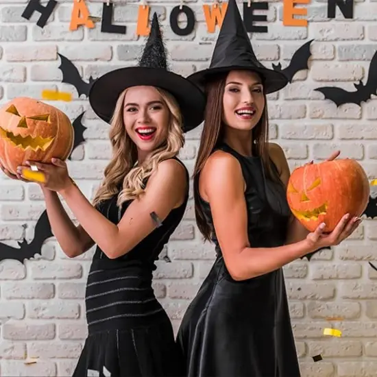 12 Pcs Halloween Witch Hats with 120 Pcs Bat Wall Stickers {5}