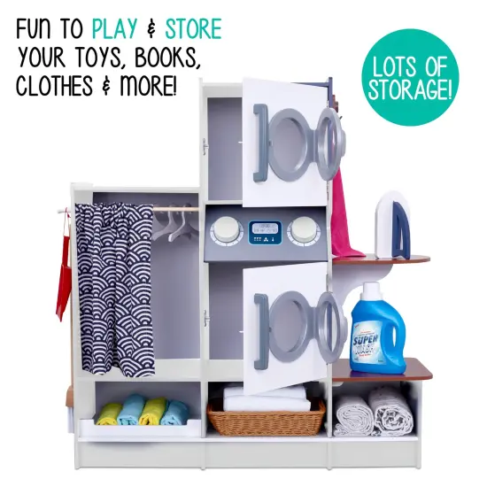 Lil' Jumbl Wooden Pretend Laundry Playset for Kids with Washer and Dryer White {5}