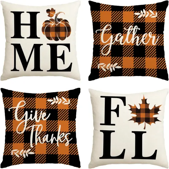 Home Fall Buffalo Check Plaid Pumpkin Maple Leaf {1}