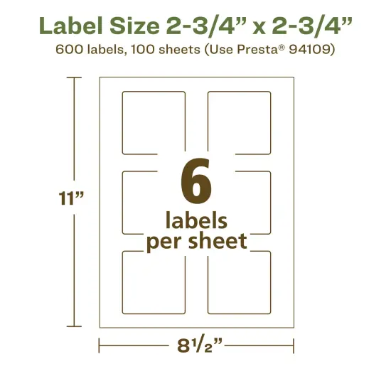 Avery Recycled Matte White Labels,2-3/4" x 2-3/4" Square {5}