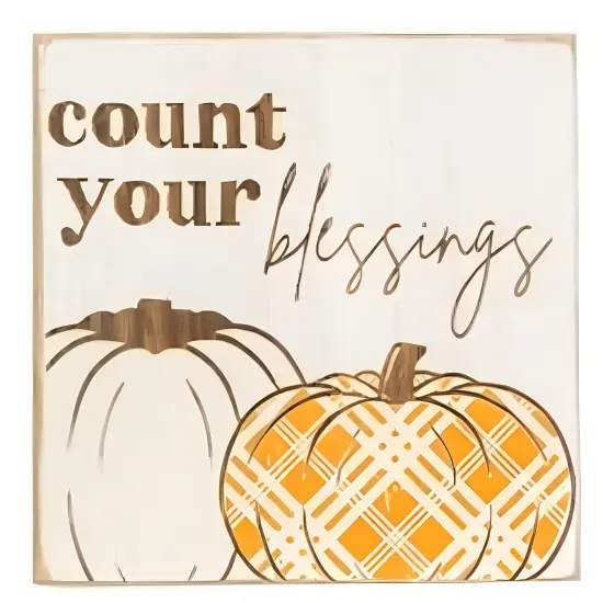 Wooden Autumn Blocks with Engraved Pumpkin and Seasonal Text 2 Asstd. {3}