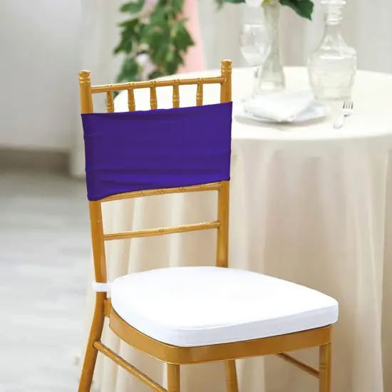 10 Pieces Stretchy Regency Purple Spandex Chair Bands for Banquet Chairs 7 x 13 Inches {3}