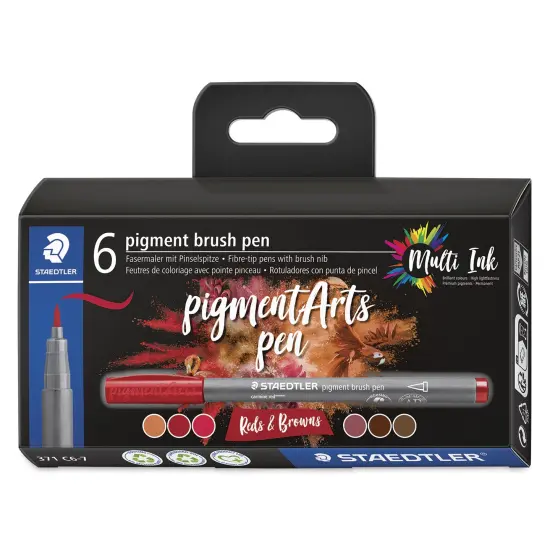 Staedtler Pigment Arts Brush Pens - Red and Browns, Set of 6 {1}