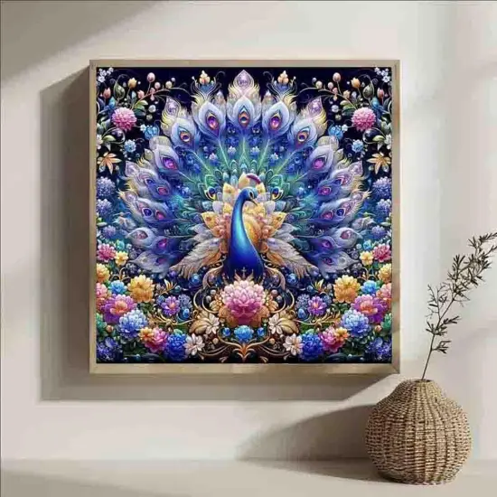 Peacock Diamond Painting Kit &ndash; 13.7&times;13.7 inch {5}