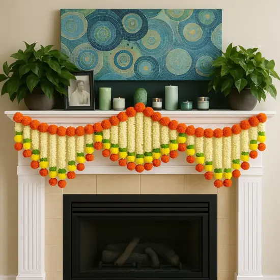 5 Feet Marigold Jasmine Door Toran Hanging Valance Festival Garland Indian Wedding Decor Indoor Outdoor Bandarwal Indian Pooja Favor Diwali Decoration {2}