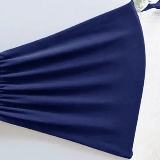 10 Pieces Navy Blue Ruffled Spandex Chair Bands for Elegant Event Seating 8x13 inches {4}