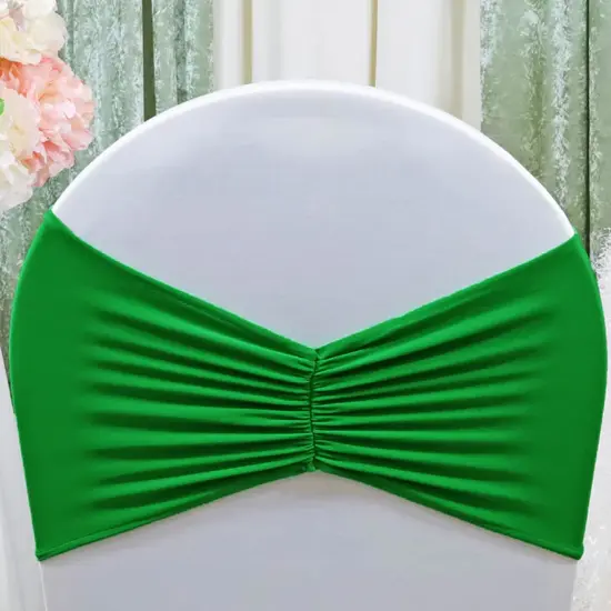 10 Pieces Emerald Green Ruffled Spandex Chair Bands for Vibrant Event Decor 8x13 inches {3}