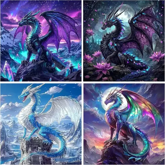 4 Pack Dragon Diamond Painting Kit - 12x12inch (Dragon-01) {1}