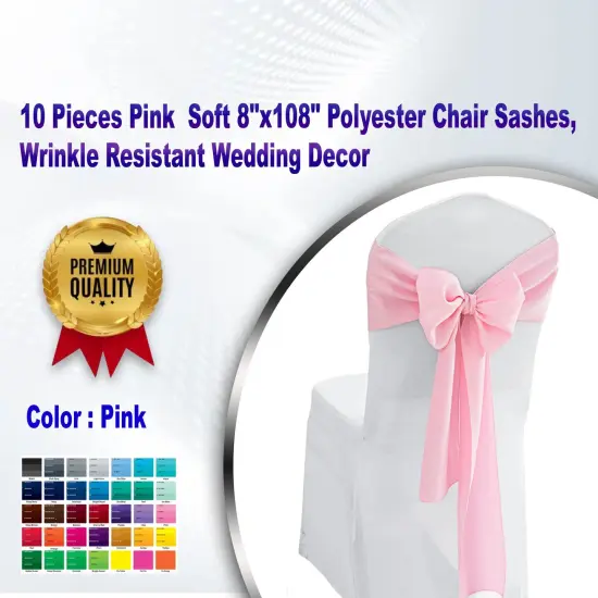 10 Pieces Pink Soft 8"x108" Polyester Chair Sashes, Wrinkle Resistant Wedding Decor {1}