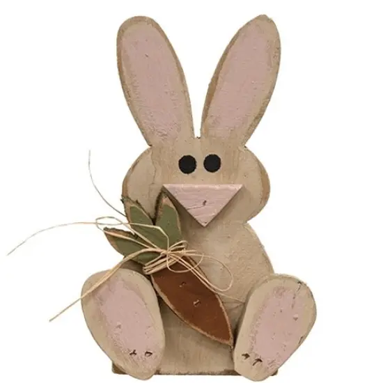 Decorative Wooden Sitting Bunnies with Carrot and Raffia Bow for Display 3 Asstd. {2}