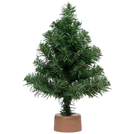 Northlight Mini Canadian Pine Artificial Christmas Tree with Faux Wood Base - 12" - Unlit Green {3}