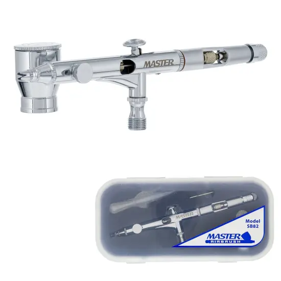 Master Airbrush SB82 High Precision Detail Control Dual-Action Side Feed Airbrush Set Kit with a 0.2mm Fluid Tip, 1/6 oz. Bowl Cup {1}