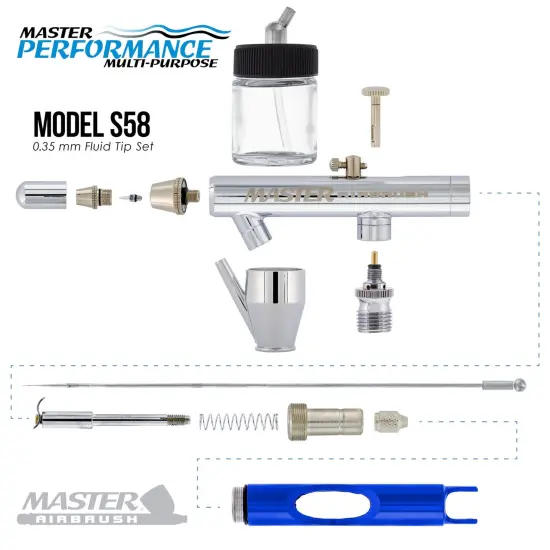 Master Performance S58 Multi-Purpose Precision Dual-Action Siphon Feed Airbrush, 0.35 mm Tip, 3/4 oz Bottle, 1/6 oz Color Cup, Cutaway Handle {3}