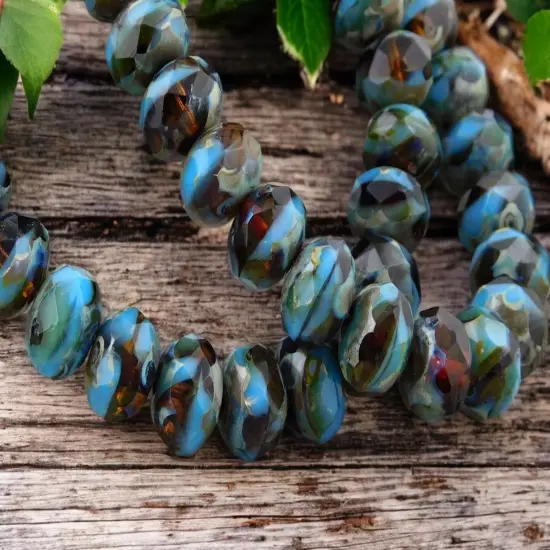 *25* 5x8mm Root Beer Amber Turquoise Picasso Fire Polished Rondelles {5}