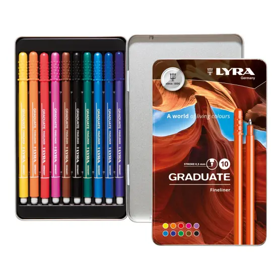 Lyra Graduate Fineliner Marker Tin 10/Pkg-Assorted Colors {1}