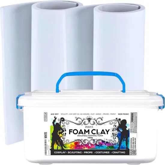 Foam Modeling Clay For Sculpting & EVA Foam - 1500g Cosplay Foam Clay Air Dry (White Foam) and 2 Cosplay EVA Foam Rolls (35cm x 150cm x 5mm Foam Roll, White), Air dry foam clay for Craft Foam Clay Kit {1}