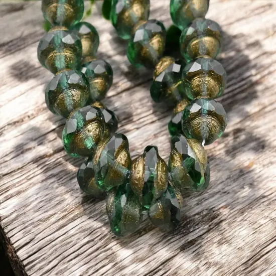 *15* 8x10mm Bronze Washed Etched Emerald Saturn Beads {3}