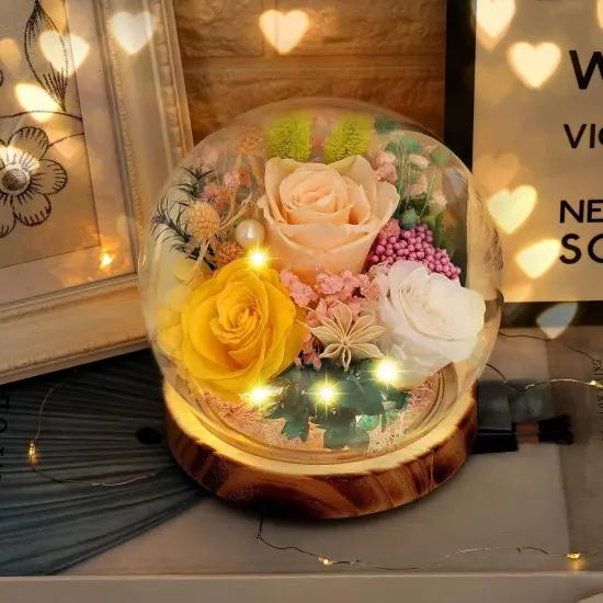 Preserved Flowers, Unique Rose flower Gifts Preserved Flower Gifts in Glass Dome for Women, Mom, Girlfriend and wife,Home Decor Gifts for Birthday, Mother&rsquo;s Day, Anniversary, Christmas, Wedding. {2}