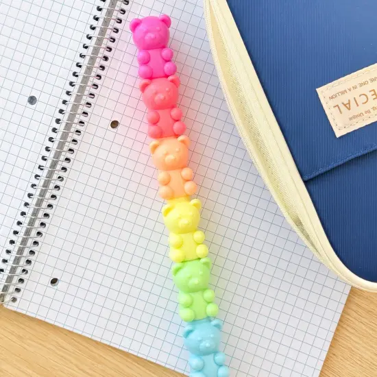 Wrapables Mini Stackable Highlighters, Cute Multi-color Markers, Teddy Bears {6}